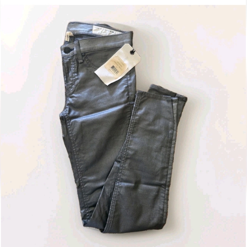 Rag & Bone Jean Super Skinny Legging Coated Metallic Pewter Silver Size 26 NWT